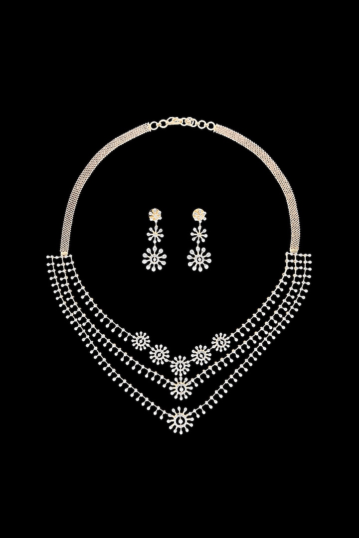 14kt White Gold Finish Round-Shaped Diamond Necklace Set by karan kothari jewellers at Pernia's Pop Up Shop