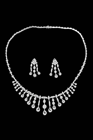 14kt White Gold Finish Round-Shaped Diamond Necklace Set by karan kothari jewellers
