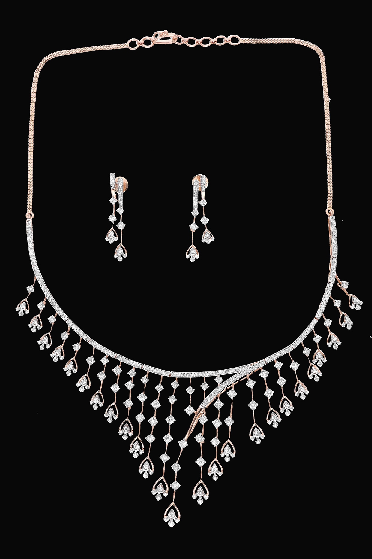 karan kothari jewellers 14kt White Gold Finish Diamond Necklace Set