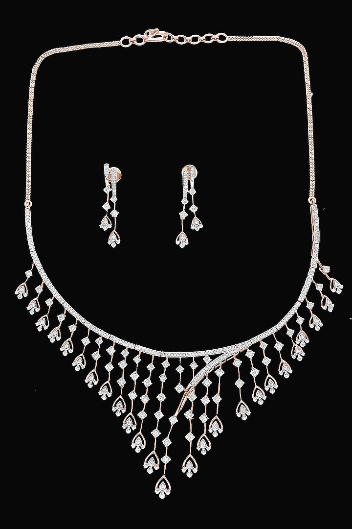 14kt White Gold Finish Diamond Necklace Set by karan kothari jewellers at Pernia's Pop Up Shop