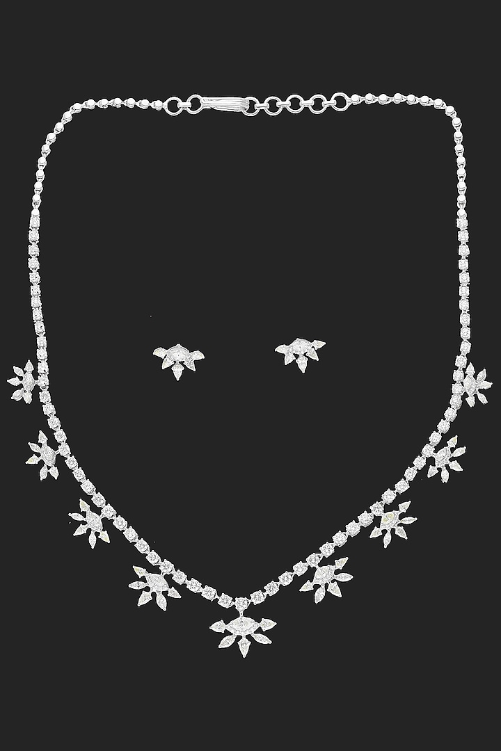 14kt White Gold Finish Round-Shaped Diamond Necklace Set by karan kothari jewellers at Pernia's Pop Up Shop