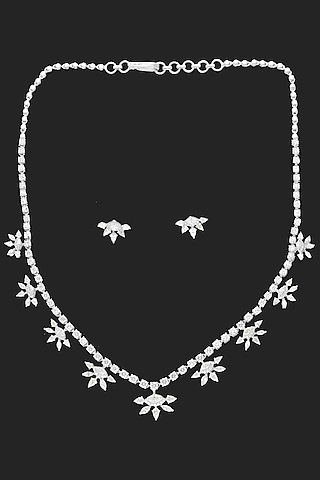 14kt White Gold Finish Round-Shaped Diamond Necklace Set by karan kothari jewellers