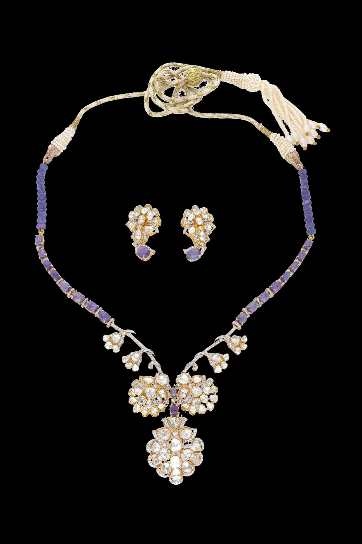 karan kothari jewellers 14kt Yellow Gold Finish Round-Shaped Diamond Necklace Set
