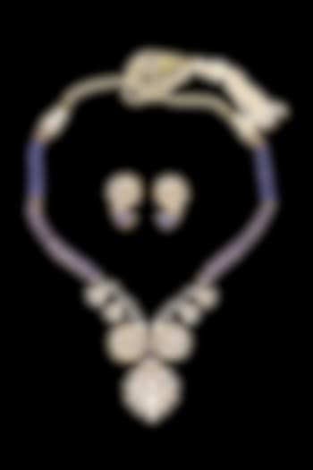 14kt Yellow Gold Finish Round-Shaped Diamond Necklace Set by karan kothari jewellers at Pernia's Pop Up Shop
