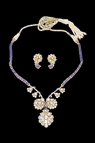 14kt Yellow Gold Finish Round-Shaped Diamond Necklace Set by karan kothari jewellers