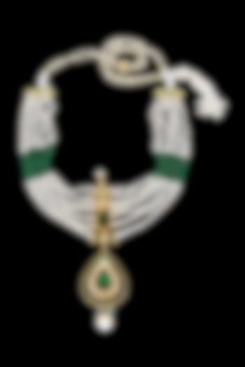 18kt Yellow Gold Finish Emerald Green & Diamond Necklace by Karan kothari jewellers at Pernia's Pop Up Shop