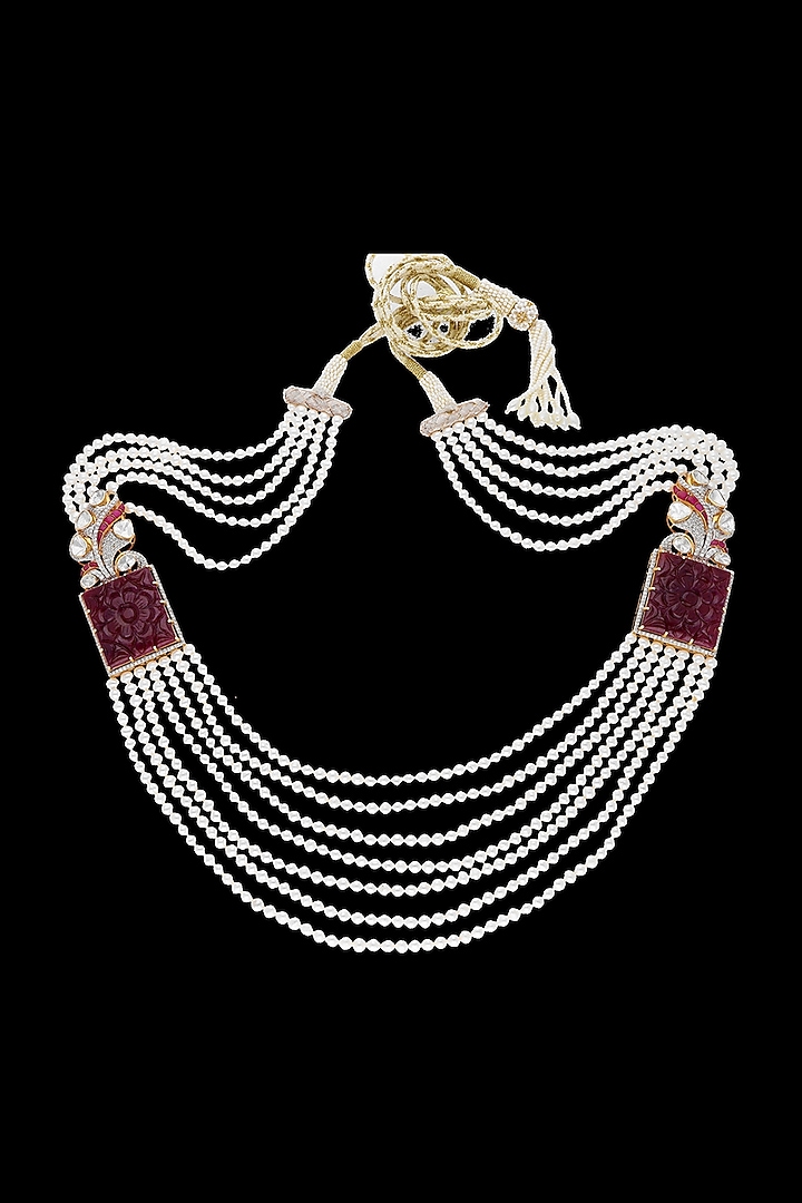 14kt Yellow Gold Finish Ruby Stone & Diamond Necklace by Karan kothari jewellers at Pernia's Pop Up Shop