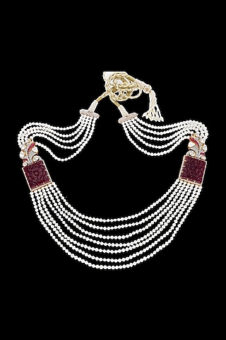 14kt Yellow Gold Finish Ruby Stone & Diamond Necklace by Karan kothari jewellers