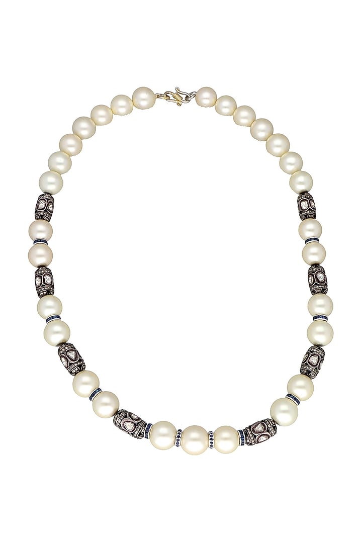 14kt Yellow Gold Finish Diamond & Black Onyx Necklace by Karan kothari jewellers at Pernia's Pop Up Shop