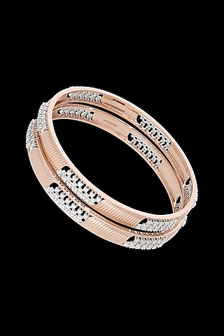 14kt Rose Gold Finish Diamond Bangles (Set Of 2) by Karan kothari jewellers