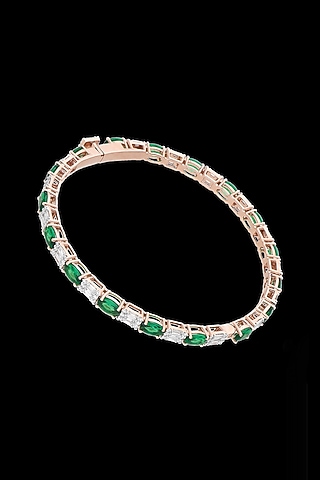 14kt Rose Gold Finish Diamond & Emerald Green Stone Bangle by Karan kothari jewellers