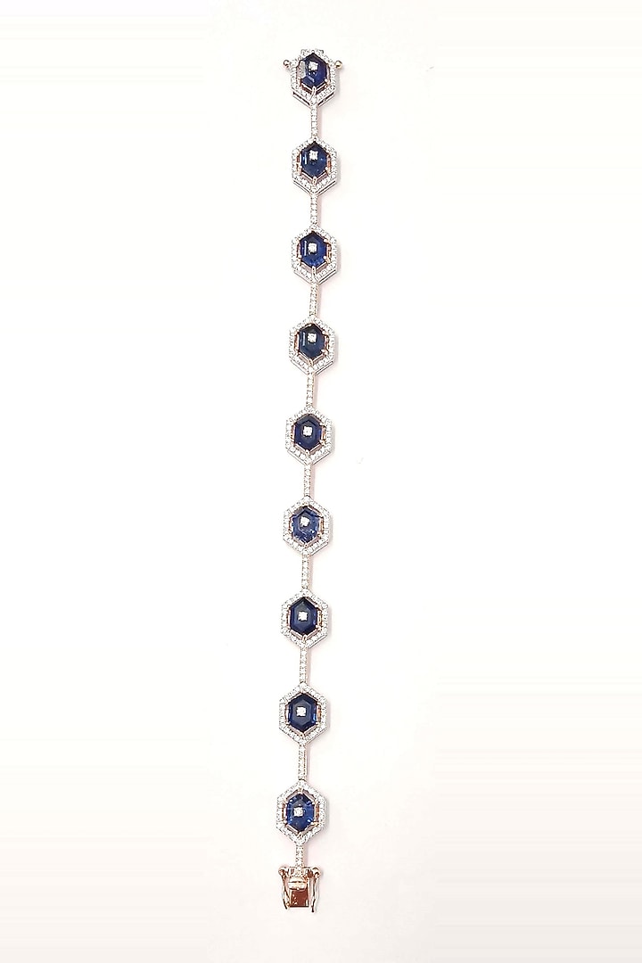 14kt White Gold Finish Diamond & Sapphire Stone Bracelet by karan kothari jewellers at Pernia's Pop Up Shop