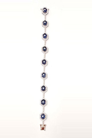 14kt White Gold Finish Diamond & Sapphire Stone Bracelet by karan kothari jewellers