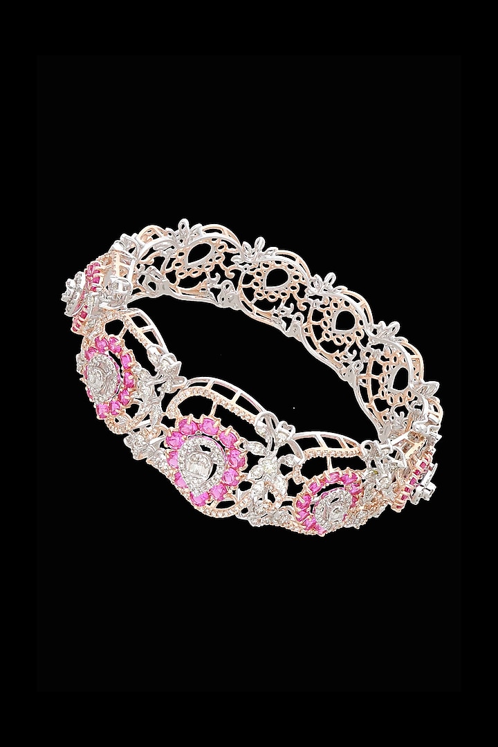 14kt Rose Gold Finish Diamond & Pink Sapphire Stone Bracelet by karan kothari jewellers at Pernia's Pop Up Shop