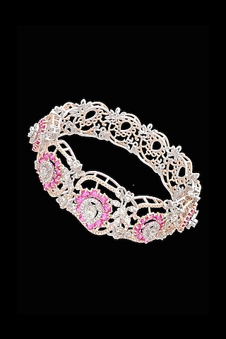 14kt Rose Gold Finish Diamond & Pink Sapphire Stone Bracelet by karan kothari jewellers