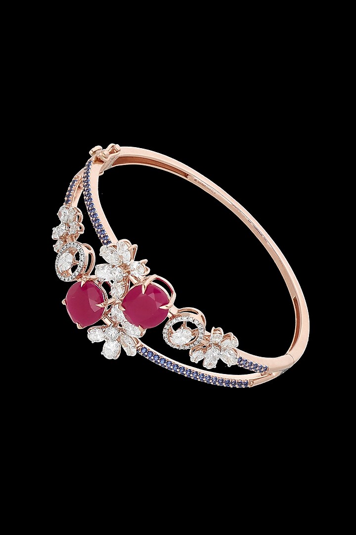 14kt Rose Gold Finish Diamond & Pink Sapphire Stone Bracelet by karan kothari jewellers at Pernia's Pop Up Shop