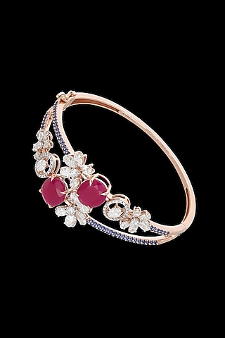 14kt Rose Gold Finish Diamond & Pink Sapphire Stone Bracelet by karan kothari jewellers