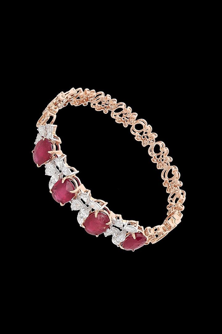 14kt Rose Gold Finish Diamond & Ruby Stone Bracelet by karan kothari jewellers at Pernia's Pop Up Shop