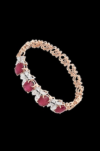 14kt Rose Gold Finish Diamond & Ruby Stone Bracelet by karan kothari jewellers