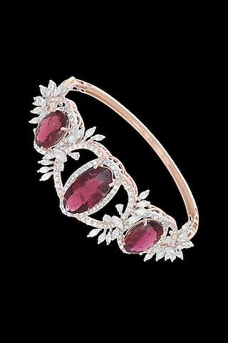 14kt Rose Gold Finish Diamond & Ruby Stone Bracelet by karan kothari jewellers