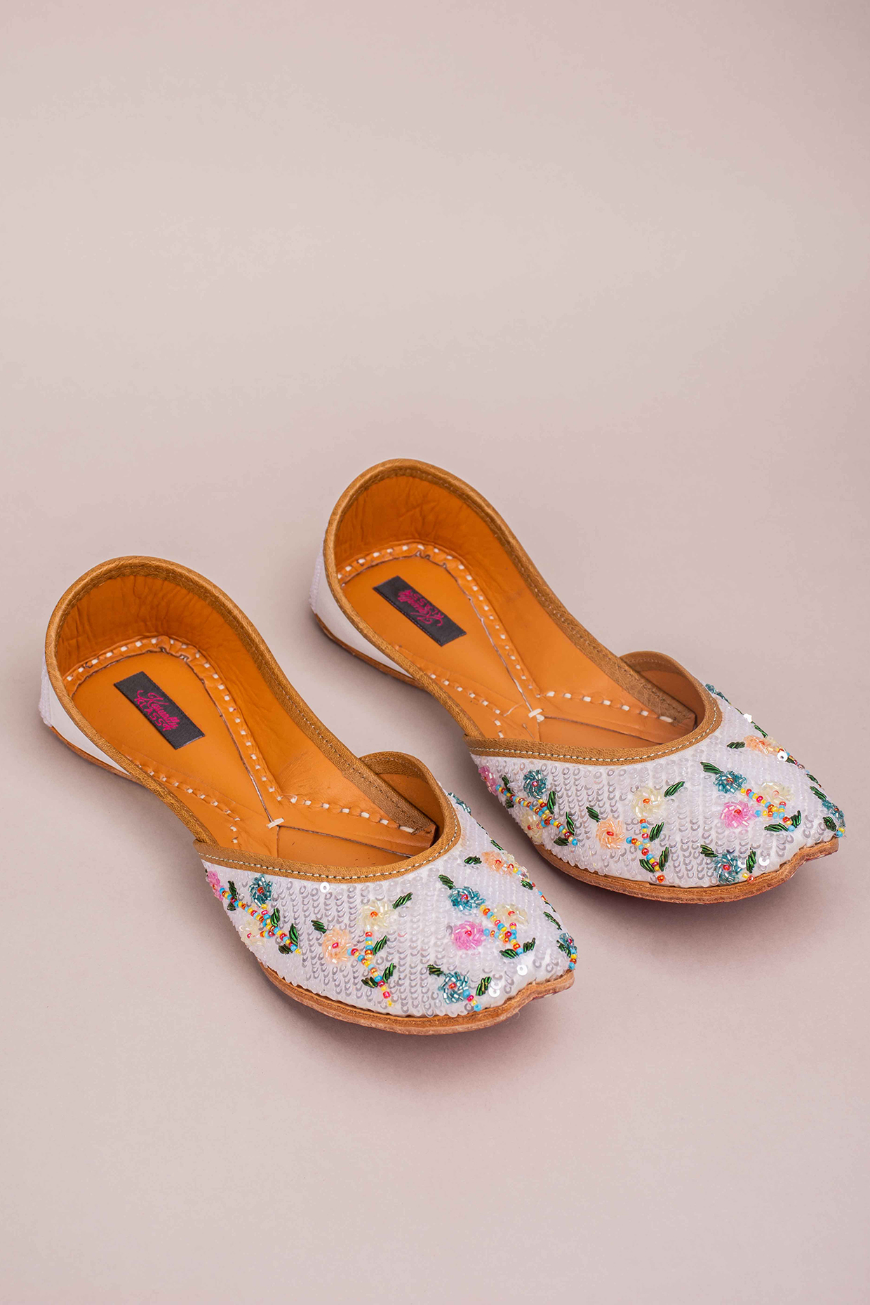 Pink Handcrafted Floral Juttis by Kasually Klassy at Pernia's Pop Up Shop
