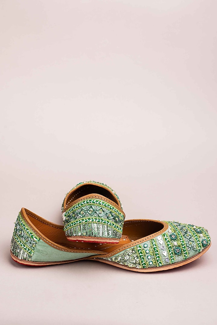 Green Handcrafted Juttis by Kasually Klassy