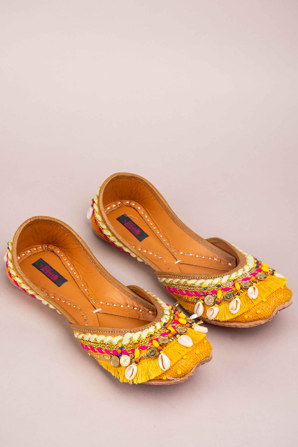 Yellow Handcrafted Juttis by Kasually Klassy at Pernia's Pop Up Shop