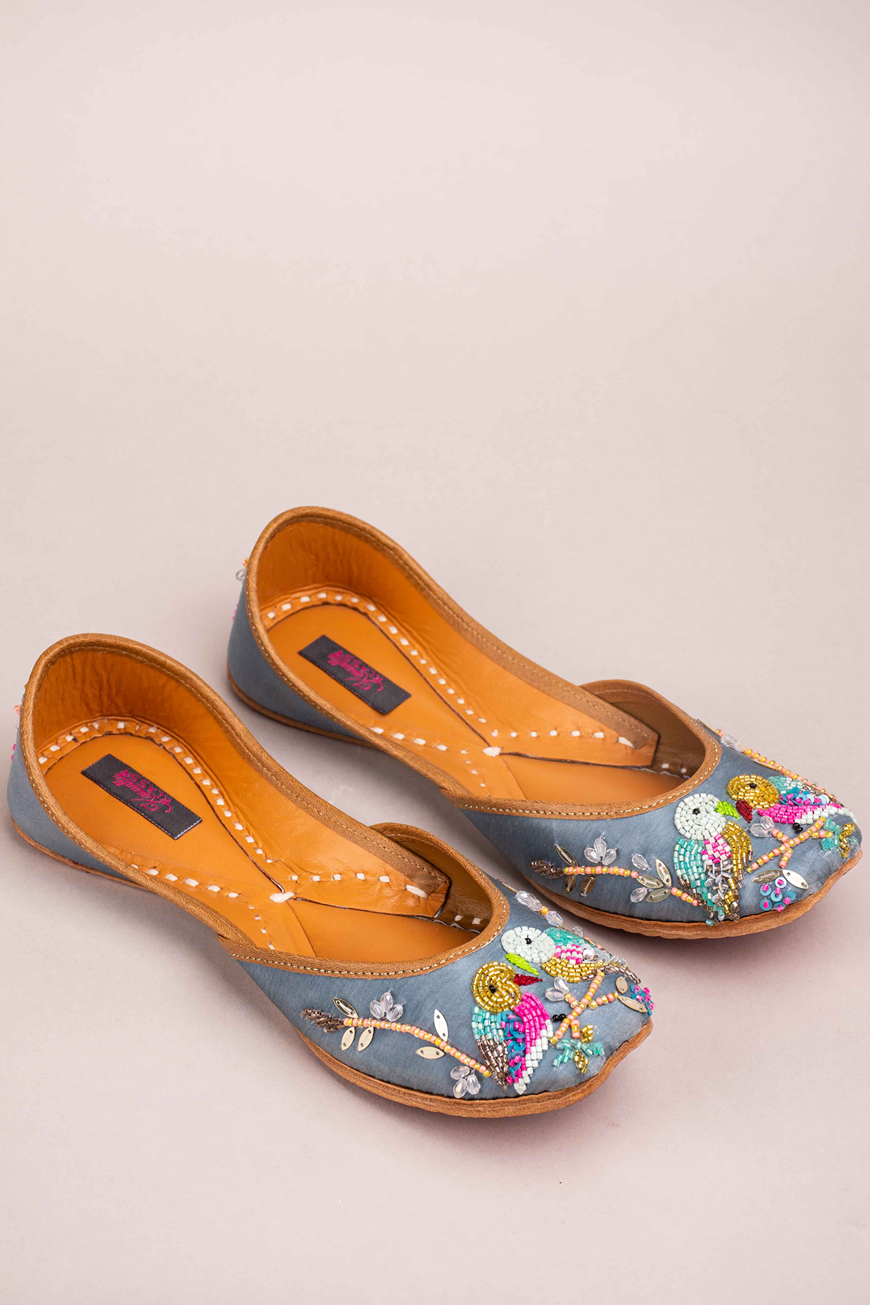Grey Embellished Juttis by Kasually Klassy at Pernia's Pop Up Shop