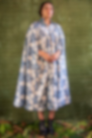 Indigo Blue Hand Printed Cape Dress by Kritika Murarka