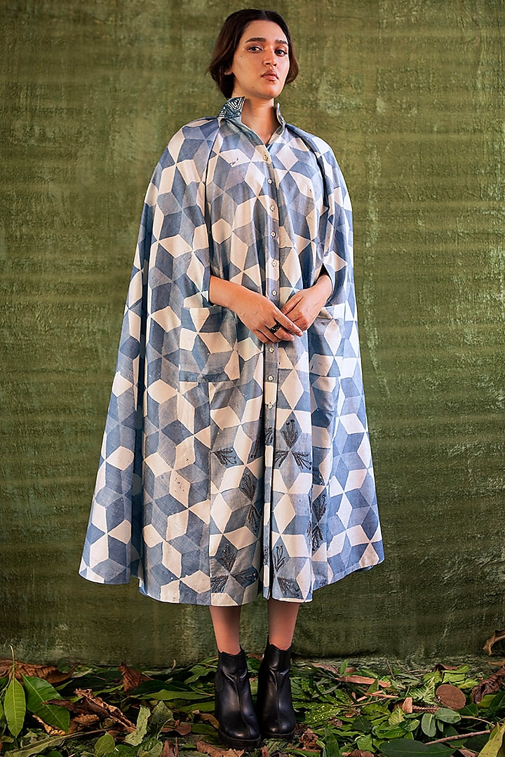 Indigo Blue Hand Printed Cape Dress by Kritika Murarka