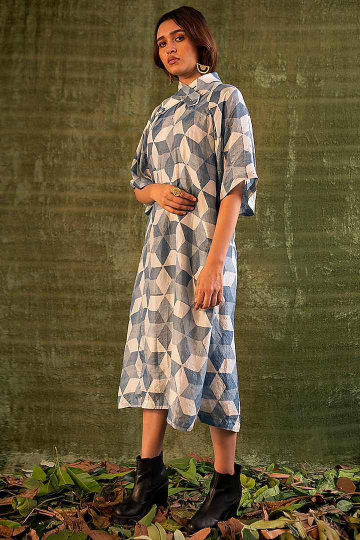Indigo Blue Geometric Printed Dress by Kritika Murarka
