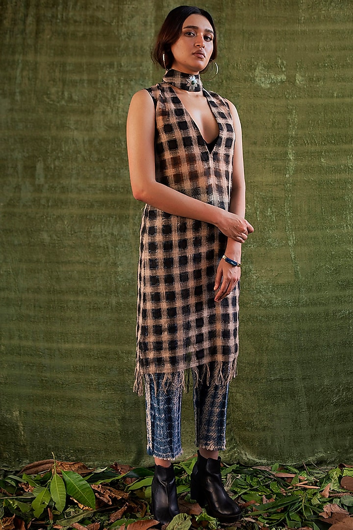 Black & Beige Checkered Tunic Dress by Kritika Murarka at Pernia's Pop Up Shop