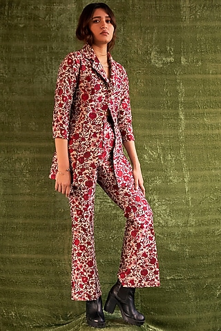 Red Floral Blazer by Kritika Murarka