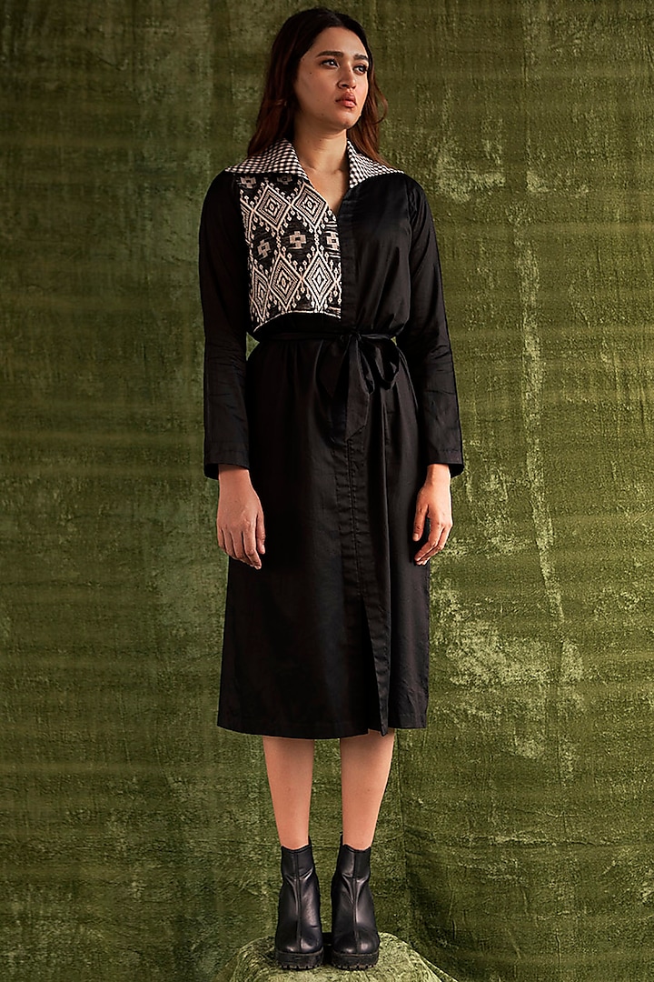 Black Shirt Dress With Weaving by Kritika Murarka