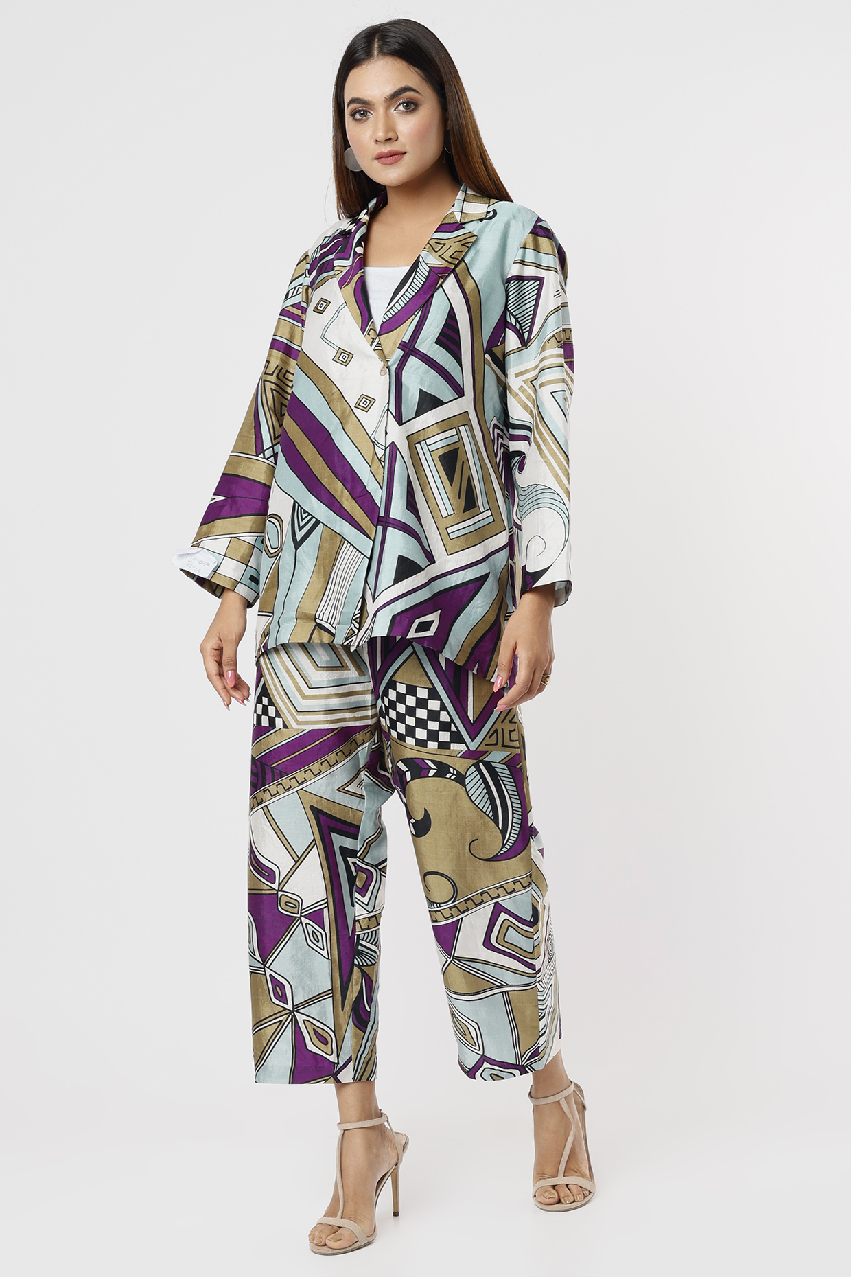 Multi-Colored Printed Jacket Set by Kritika Murarka