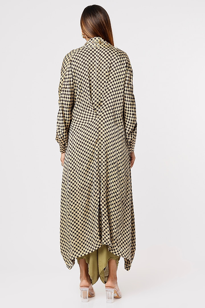 Black & Olive Green Printed Cape Set by Kritika Murarka at Pernia's Pop Up Shop