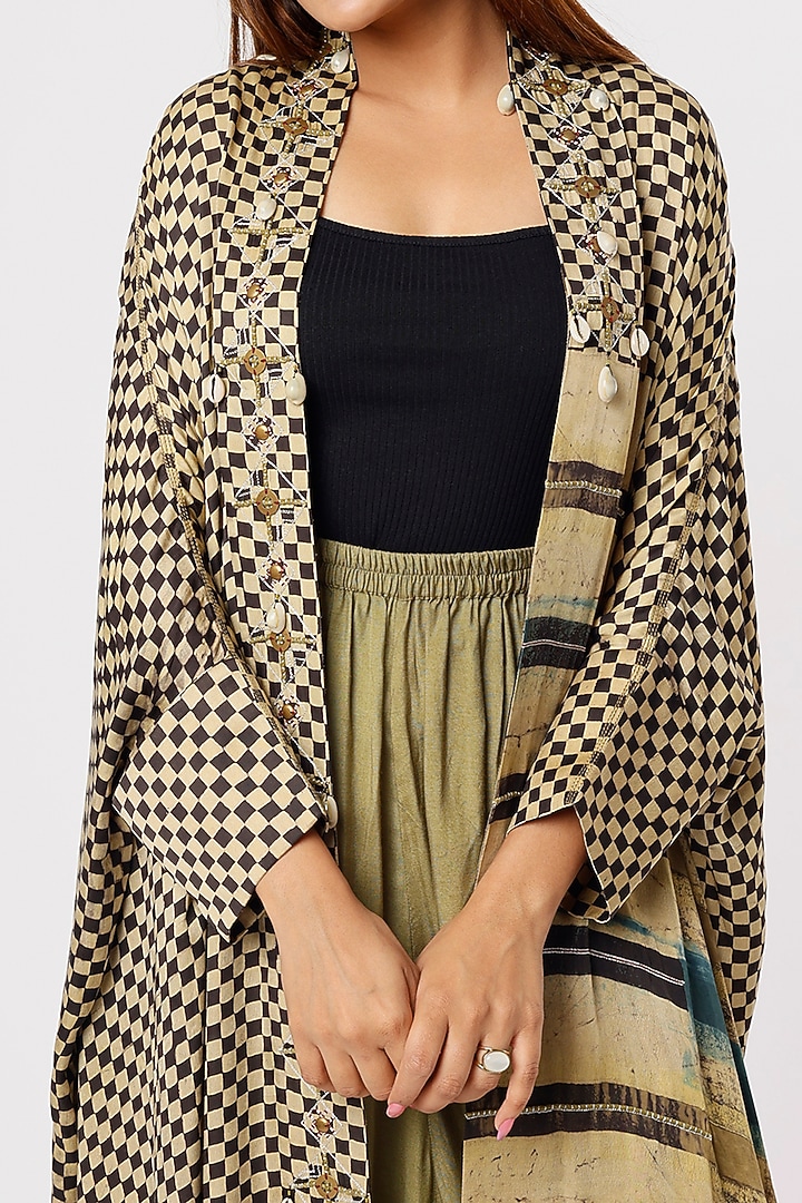 Black & Olive Green Printed Cape Set by Kritika Murarka at Pernia's Pop Up Shop