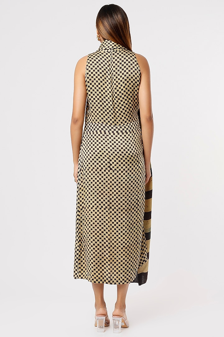 Black & Beige Satin Midi Vacation Dress by Kritika Murarka at Pernia's Pop Up Shop