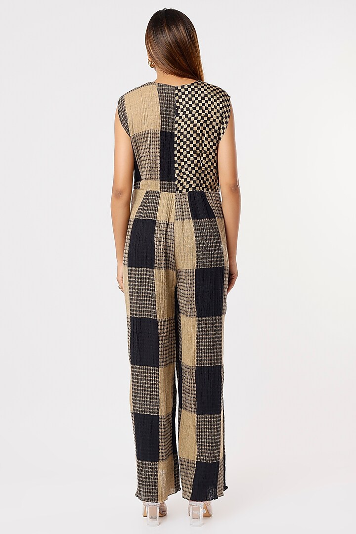Black & Beige Checkered Jumpsuit by Kritika Murarka at Pernia's Pop Up Shop