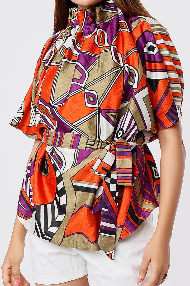 Multi-Colored Printed Top With Belt by Kritika Murarka at Pernia's Pop Up Shop
