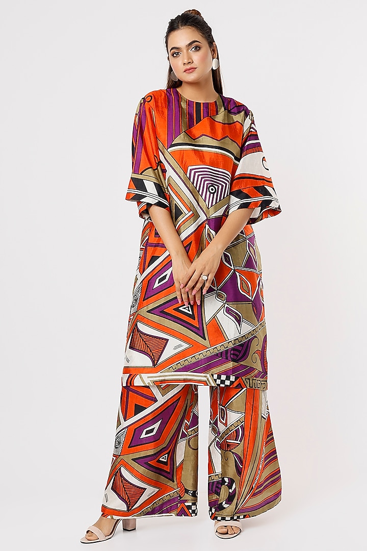 Multi-Colored Handloom Tunic Set by Kritika Murarka