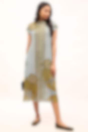 Sky Blue Cotton Net Printed Shift Dress by Kritika Murarka