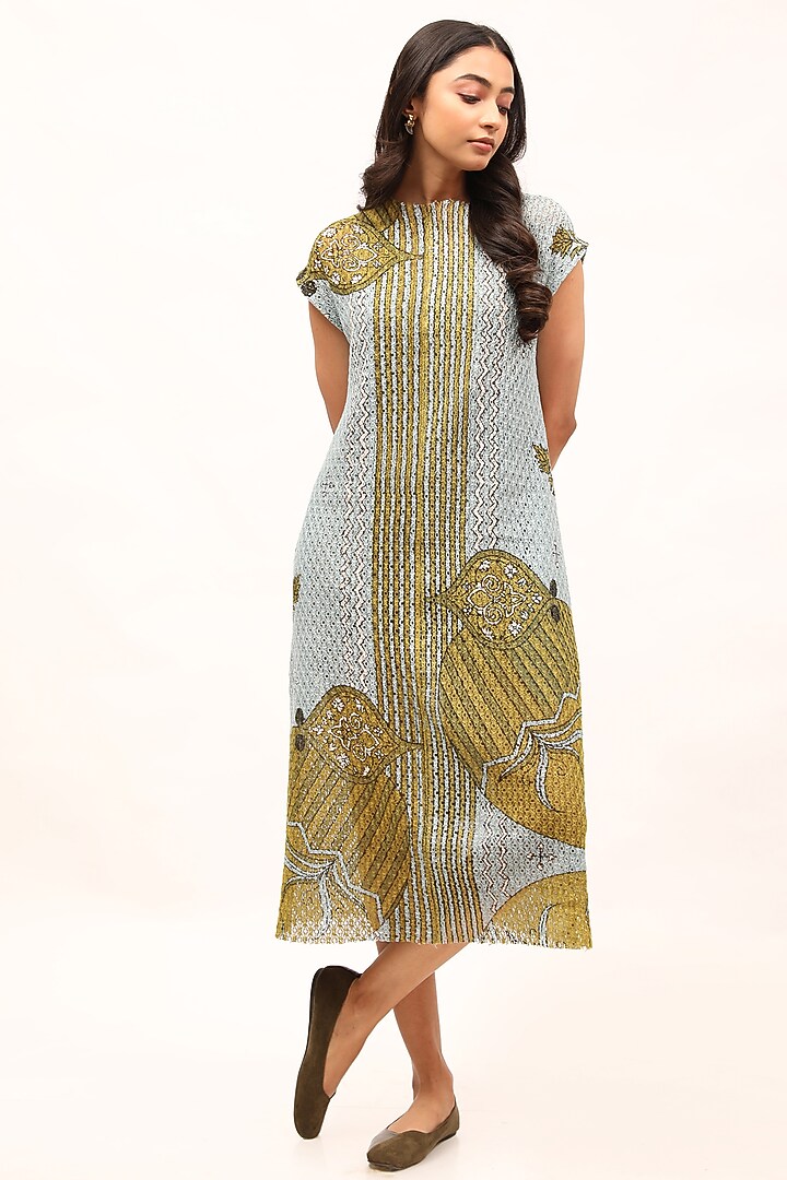 Sky Blue Cotton Net Printed Shift Summer Dress by Kritika Murarka at Pernia's Pop Up Shop