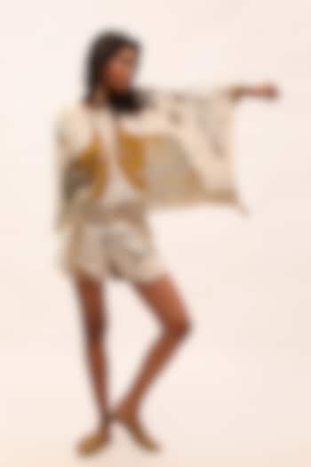 Ecru Cotton Net Printed Kaftan Top by Kritika Murarka at Pernia's Pop Up Shop