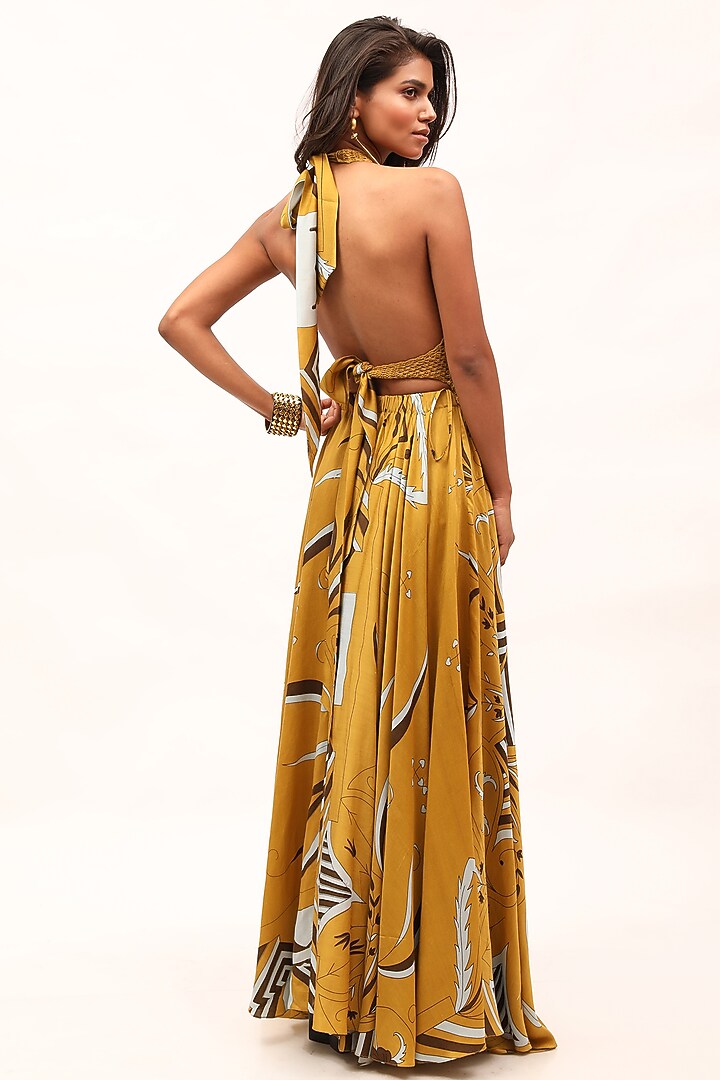 Mustard Yellow Crochet Cotton Strappy Vacation Dress by Kritika Murarka at Pernia's Pop Up Shop