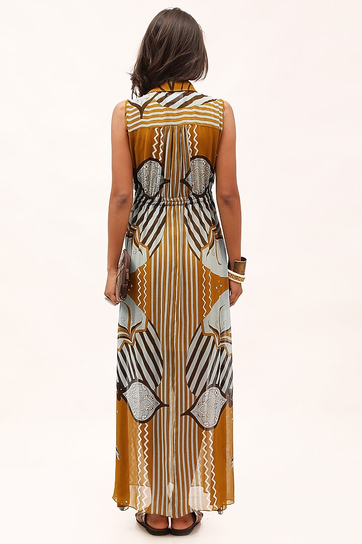 Mustard Yellow Chiffon Printed Maxi Vacation Dress by Kritika Murarka at Pernia's Pop Up Shop