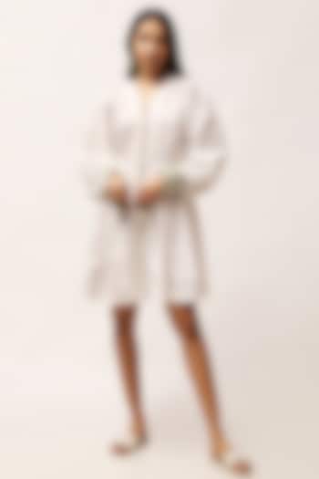 White Cotton Poplin Embroidered Dress by Kritika Murarka