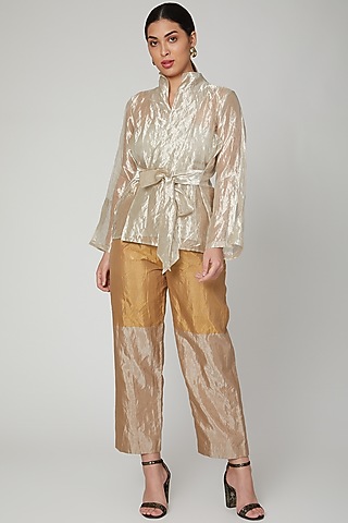 Silver Organza Tissue Wrap Top by Kritika Murarka