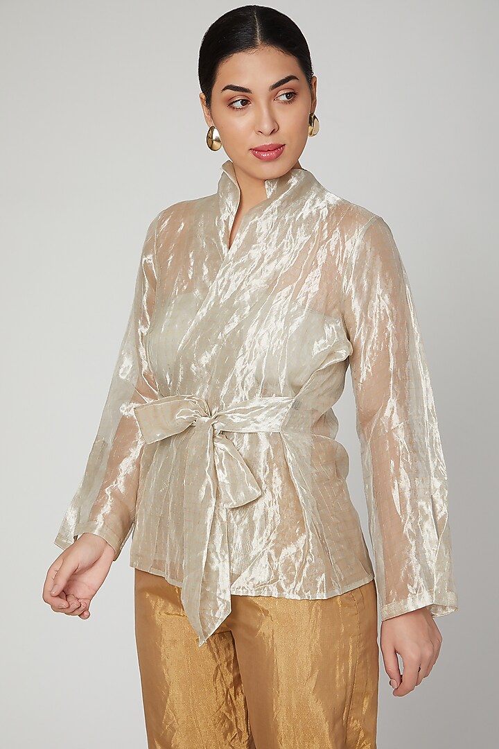 Silver Organza Tissue Wrap Top by Kritika Murarka at Pernia's Pop Up Shop