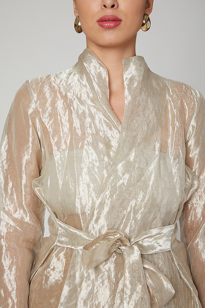 Silver Organza Tissue Wrap Top by Kritika Murarka at Pernia's Pop Up Shop
